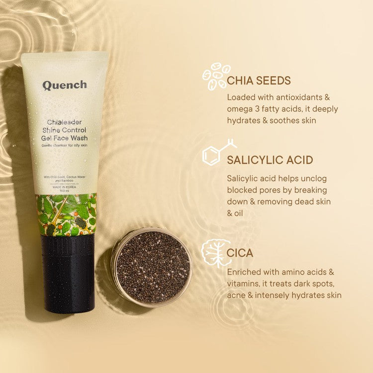 Shine Control Gel Face Wash with Chia Seeds Omega 3 With Built-in Brush for Deep Cleansing - 100 ML