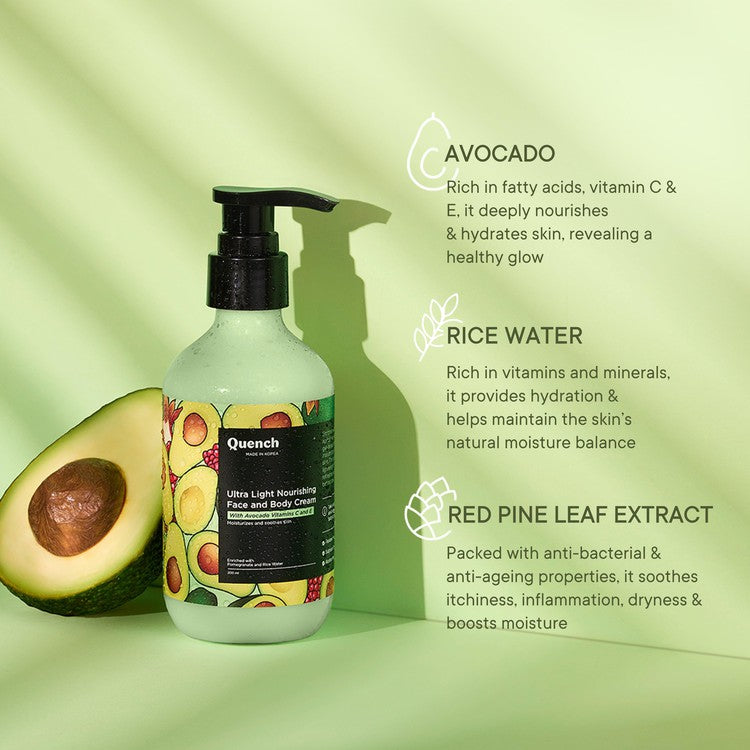 Ultra Light Nourishing Face and Body Cream with Avocado Vitamins C & E - 200 ML